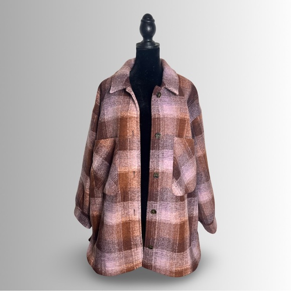 Lucky Brand Oversized Plaid Shirt Jacket Rust/Pink, NWT, Button Down Multi Sizes - Picture 2 of 11